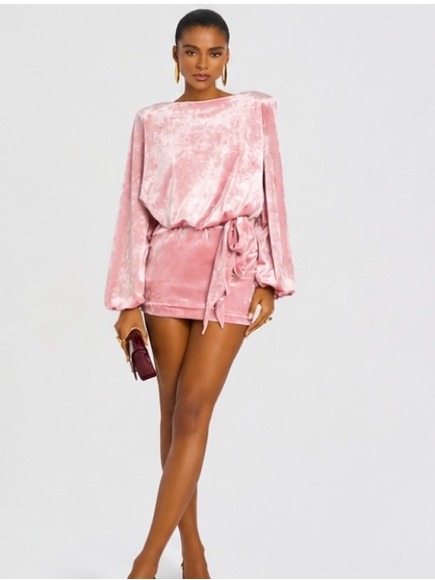 Nwt Retrofte Pink Crushed Velvet Open Back Mini Dress Xs Party Cocktail